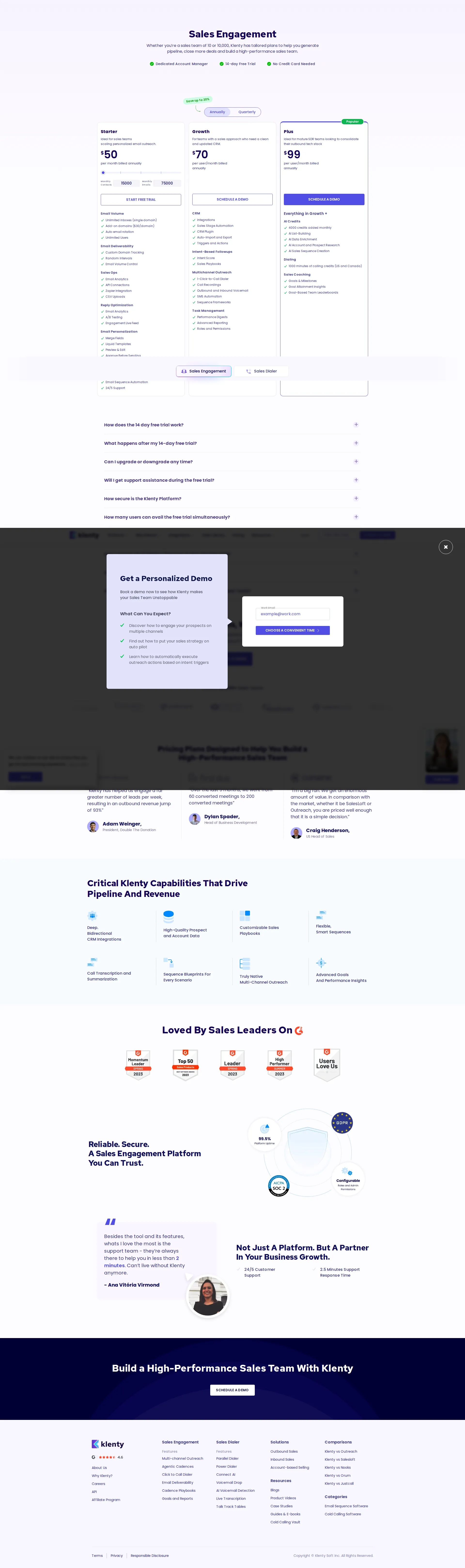 Klenty pricing page screenshot