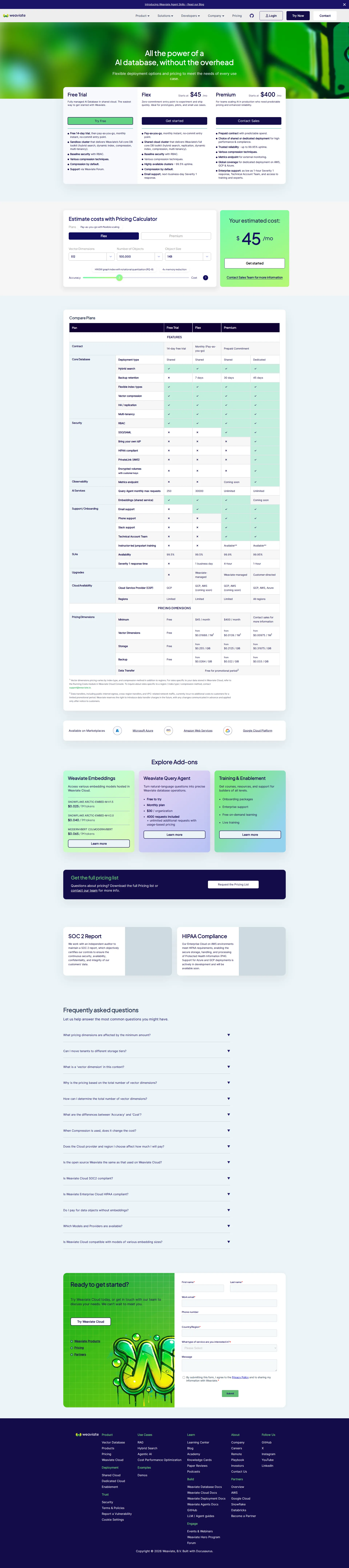 Weaviate pricing page screenshot