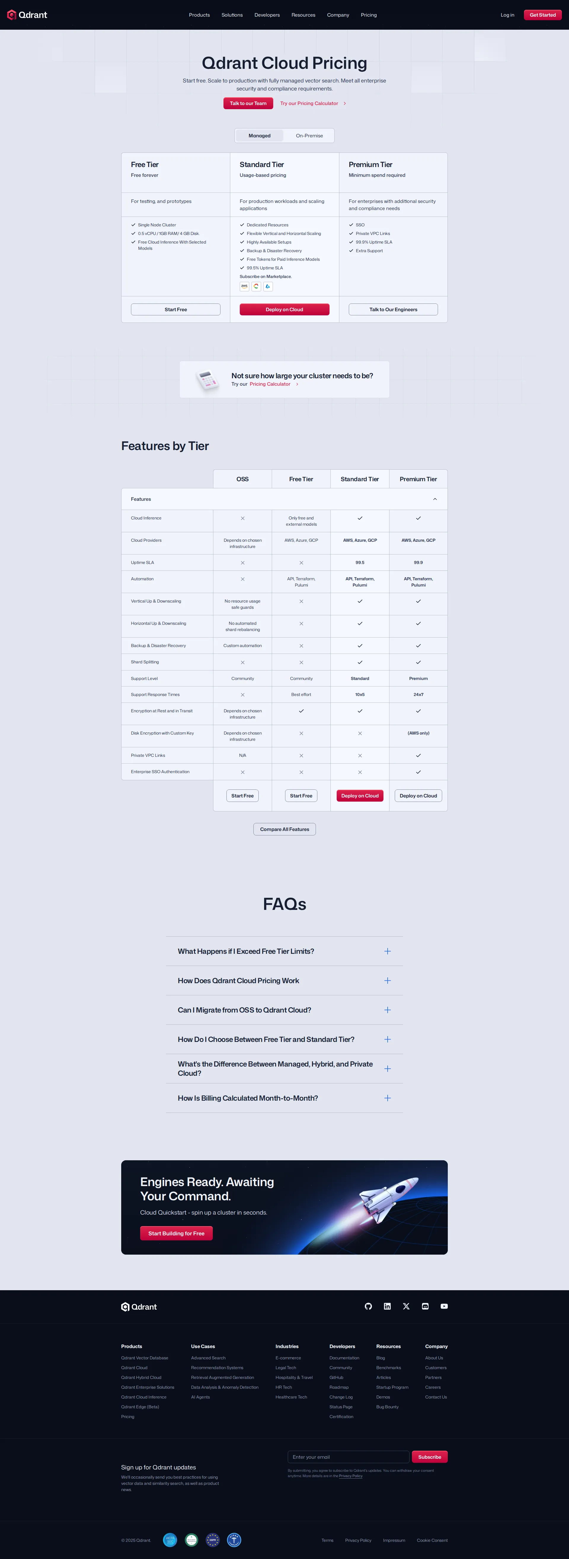Qdrant pricing page screenshot