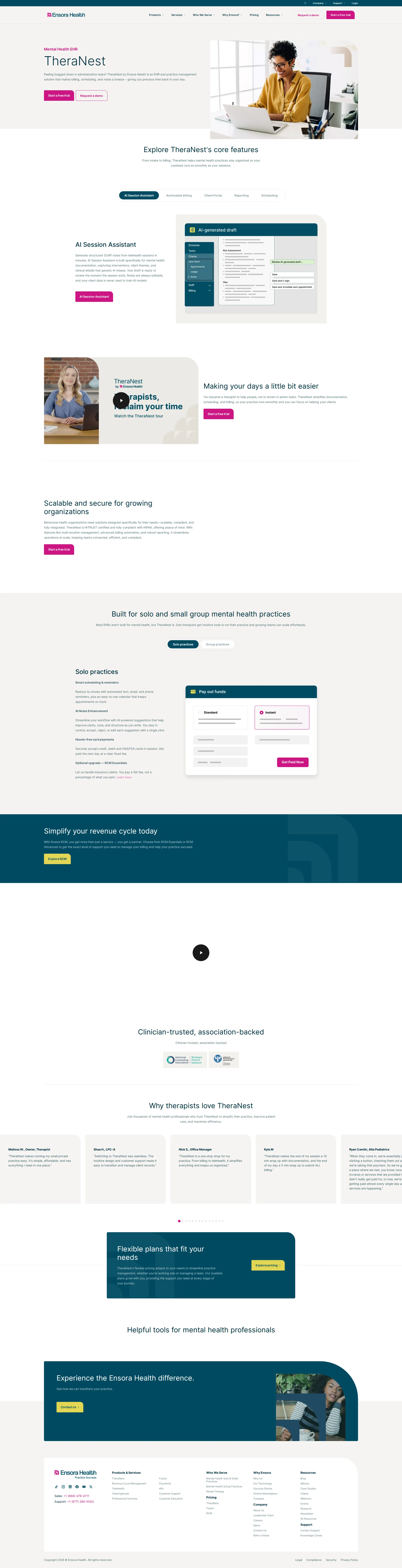 TheraNest pricing page screenshot