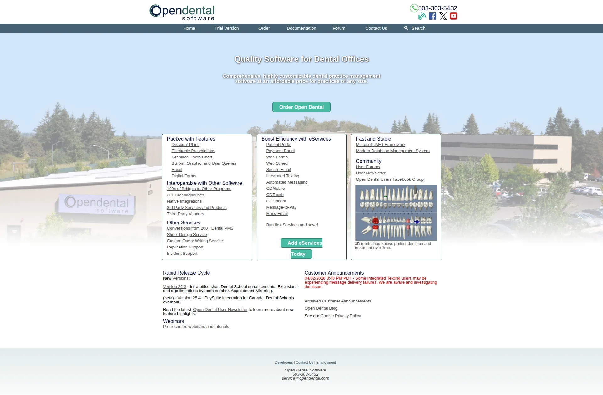 Open Dental pricing page screenshot