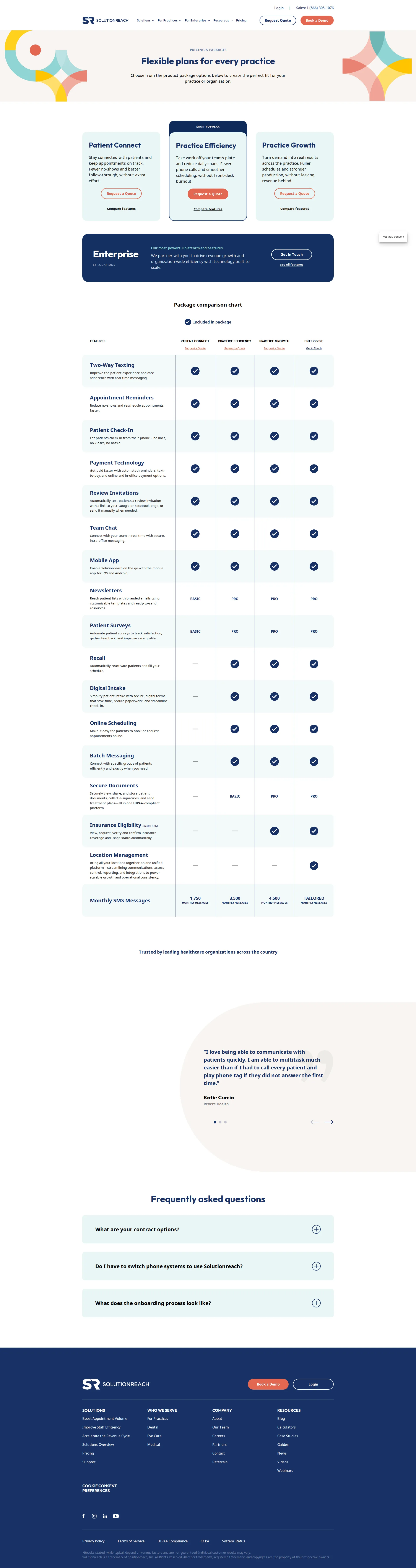 Solutionreach pricing page screenshot