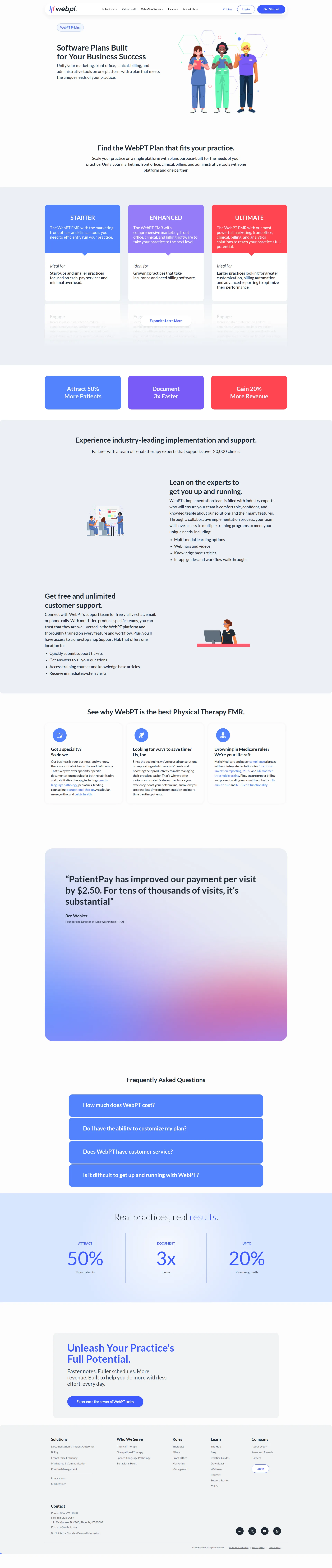 WebPT pricing page screenshot