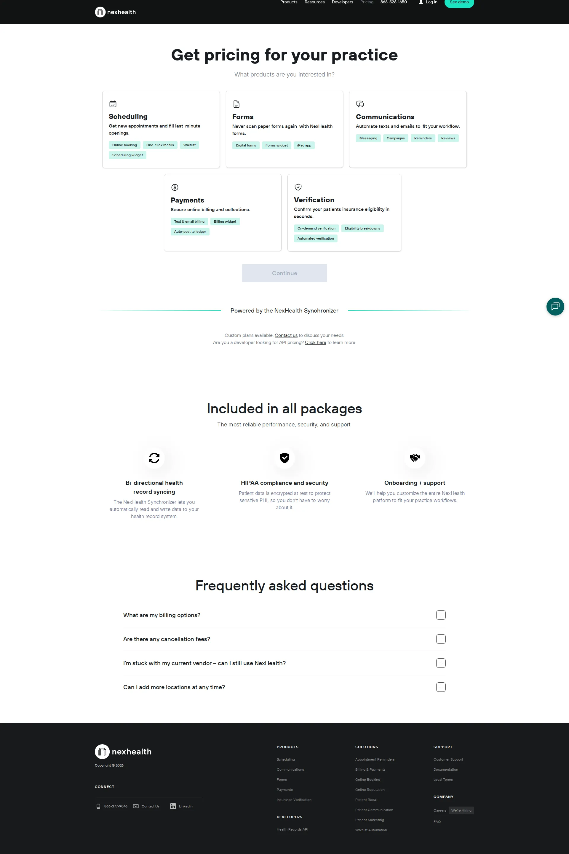 NexHealth pricing page screenshot