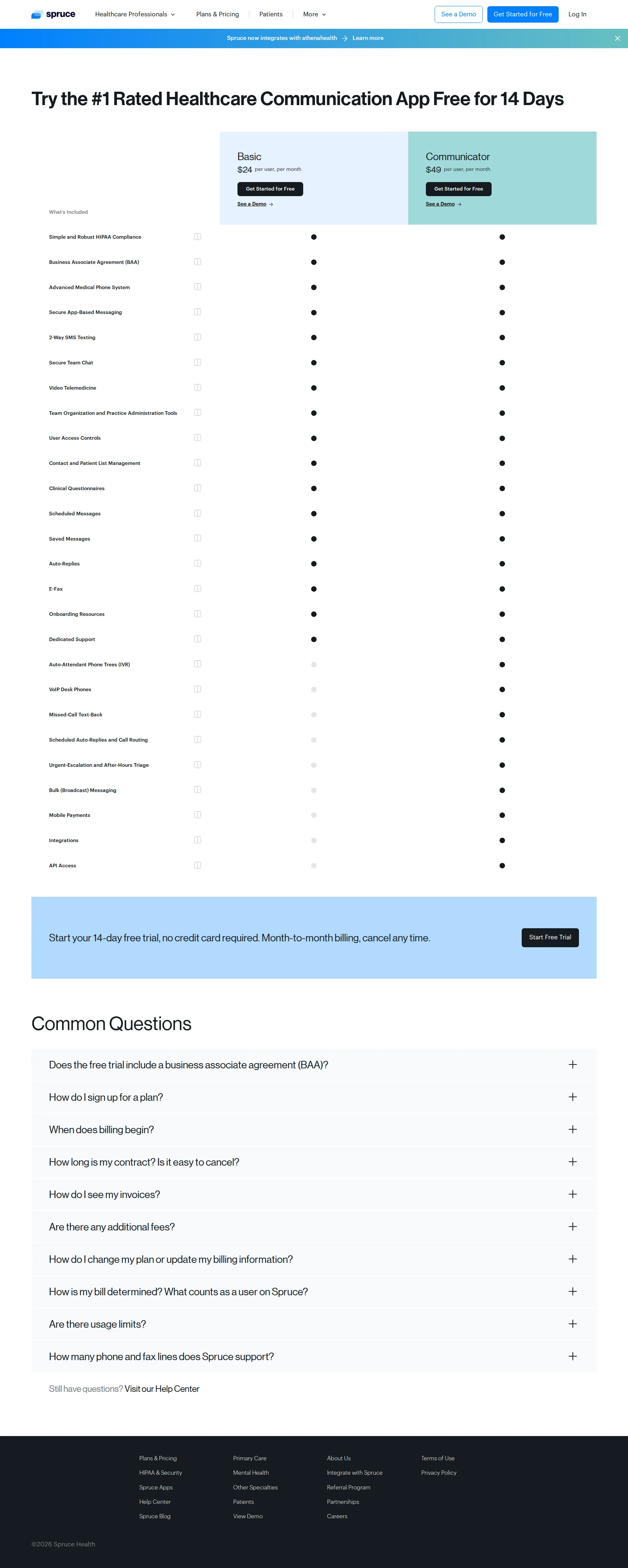 Spruce Health pricing page screenshot