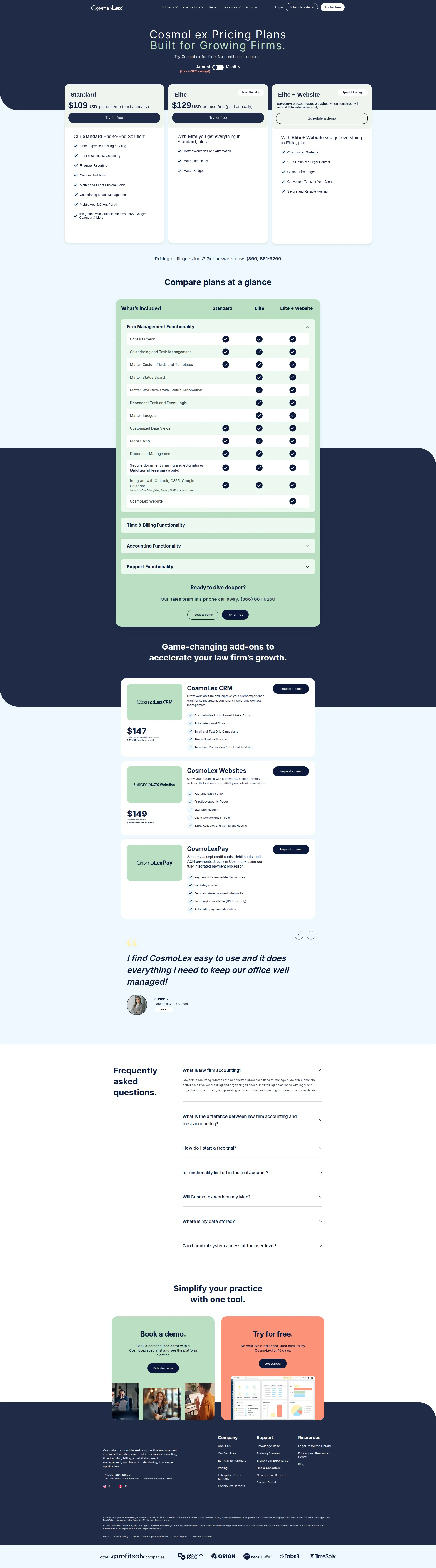 CosmoLex pricing page screenshot