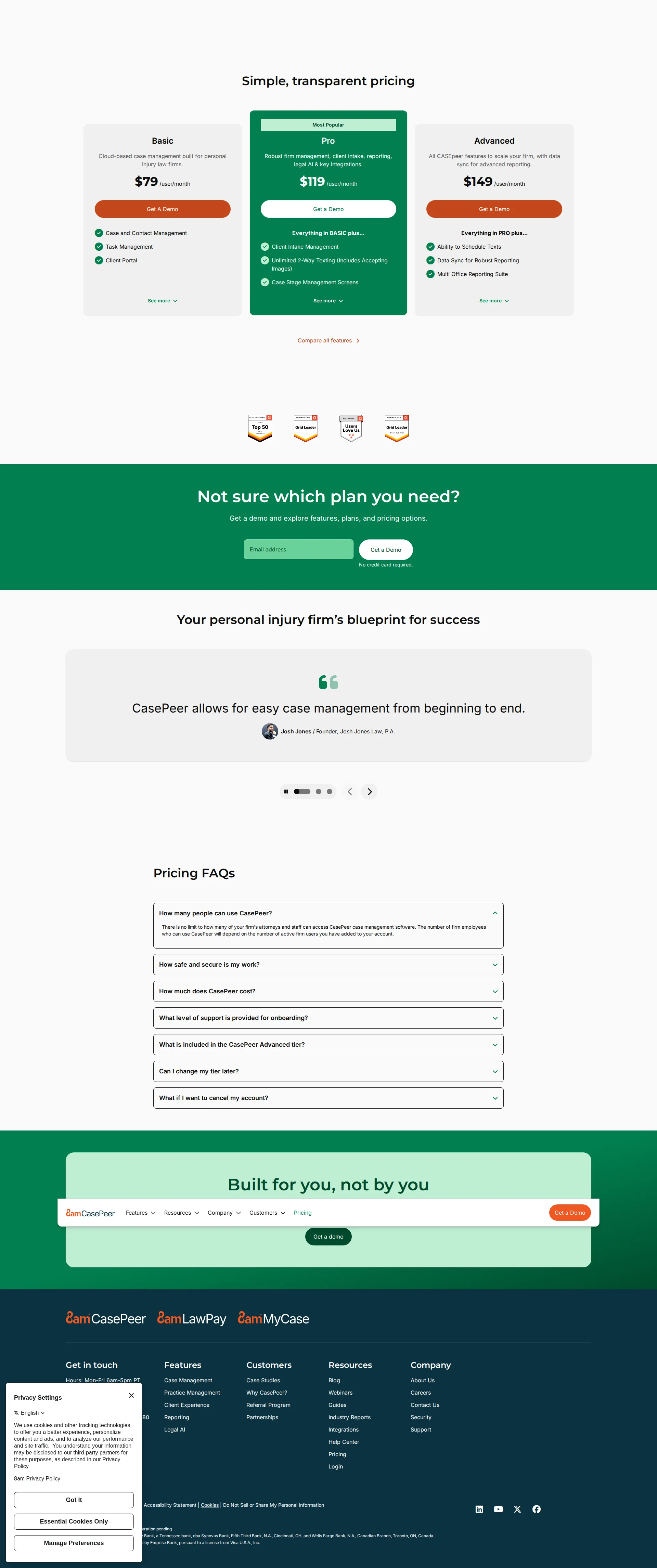 CASEpeer pricing page screenshot