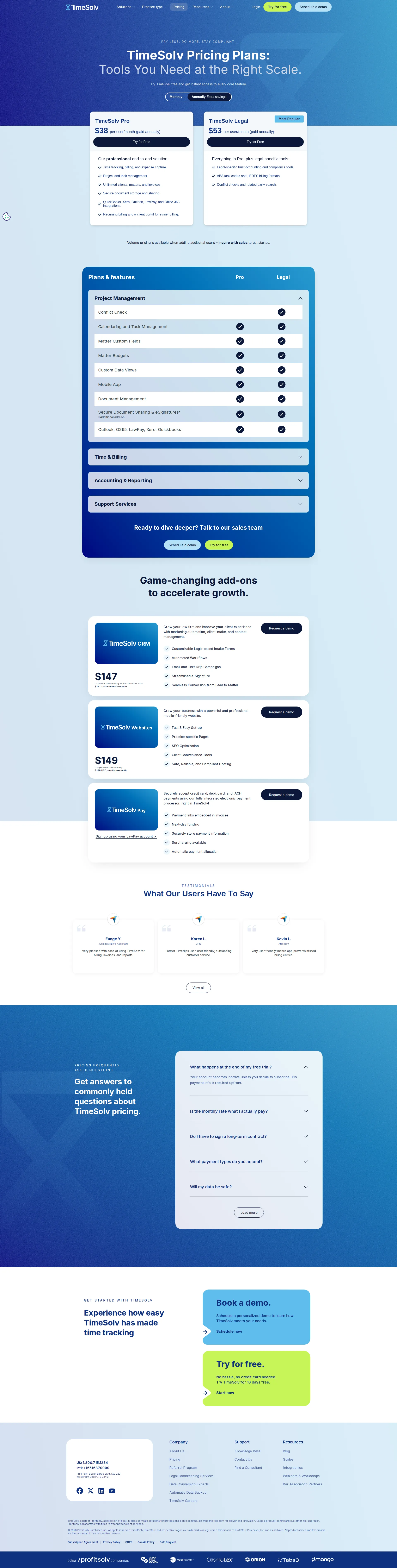 TimeSolv pricing page screenshot