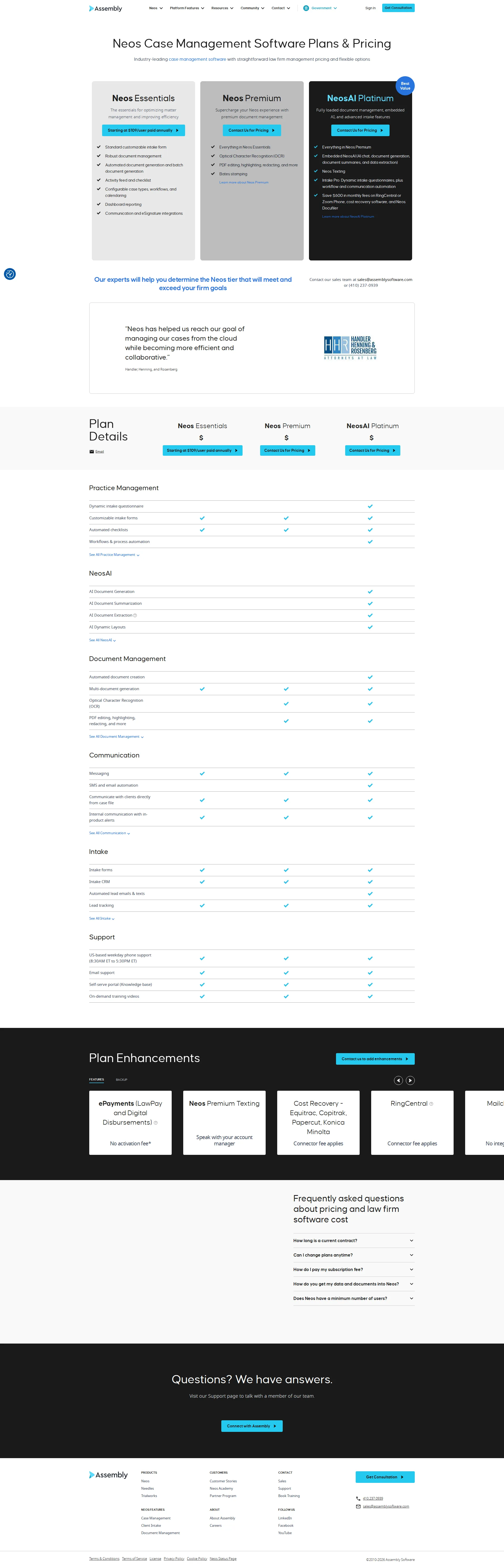Assembly Neos pricing page screenshot