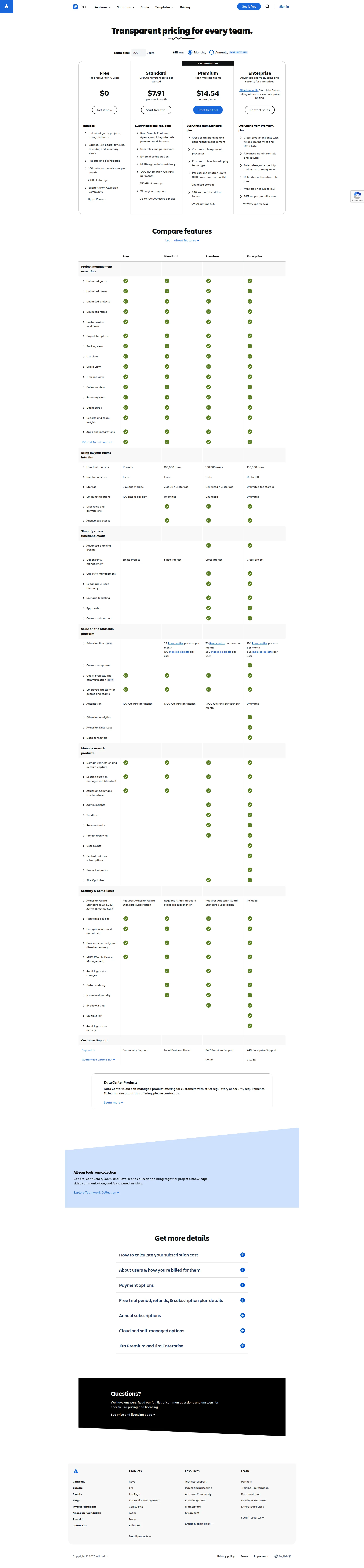 Jira pricing page screenshot