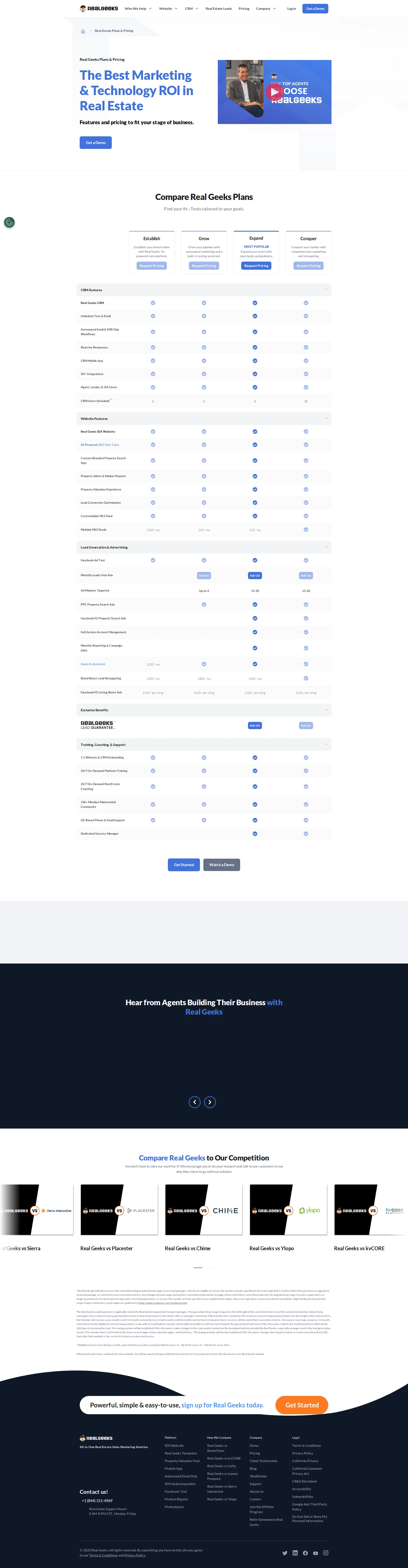Real Geeks pricing page screenshot