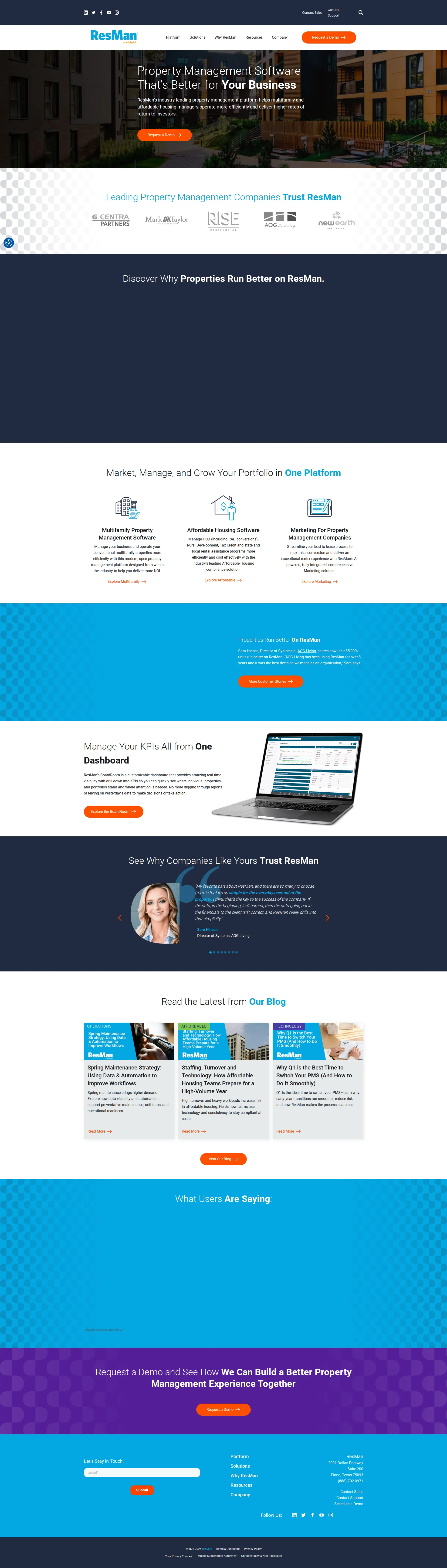 ResMan pricing page screenshot