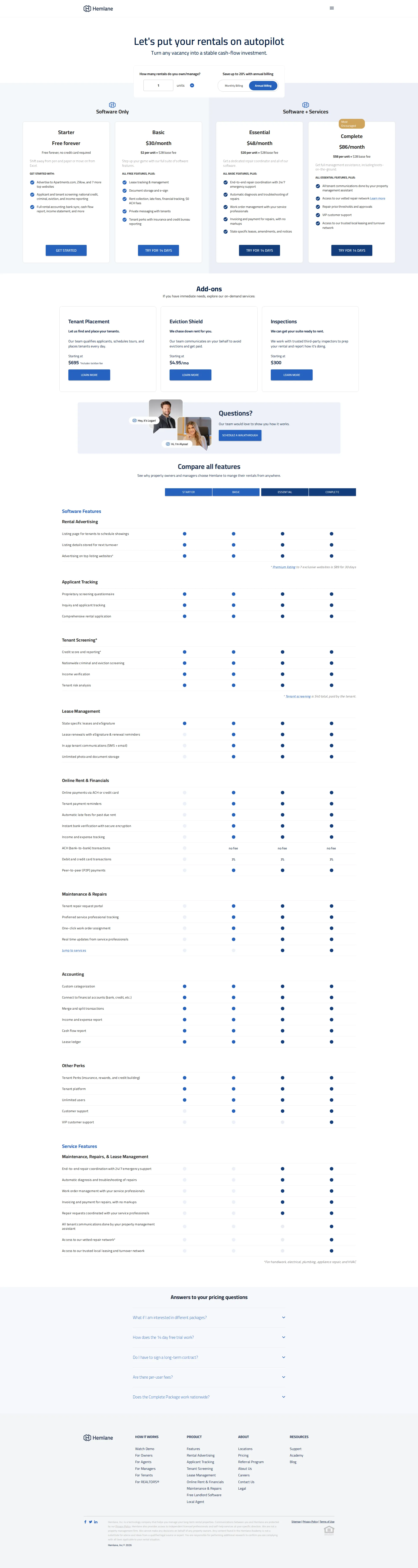 Hemlane pricing page screenshot
