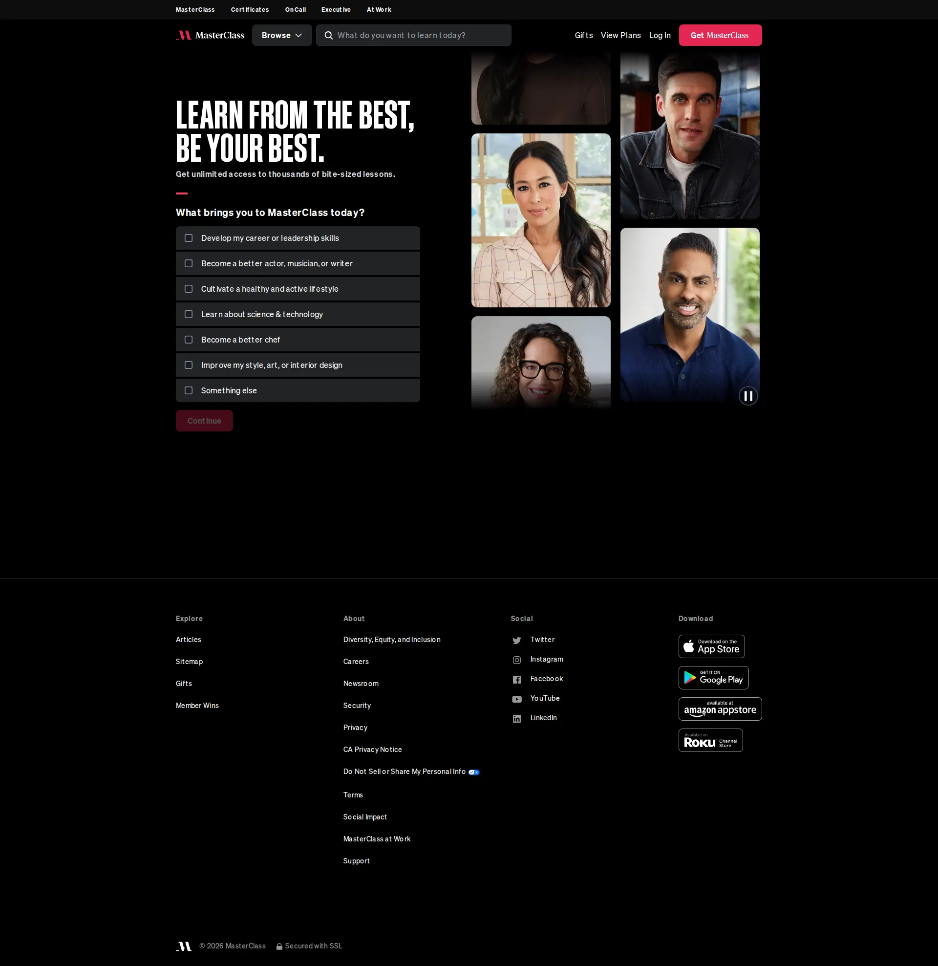 MasterClass pricing page screenshot