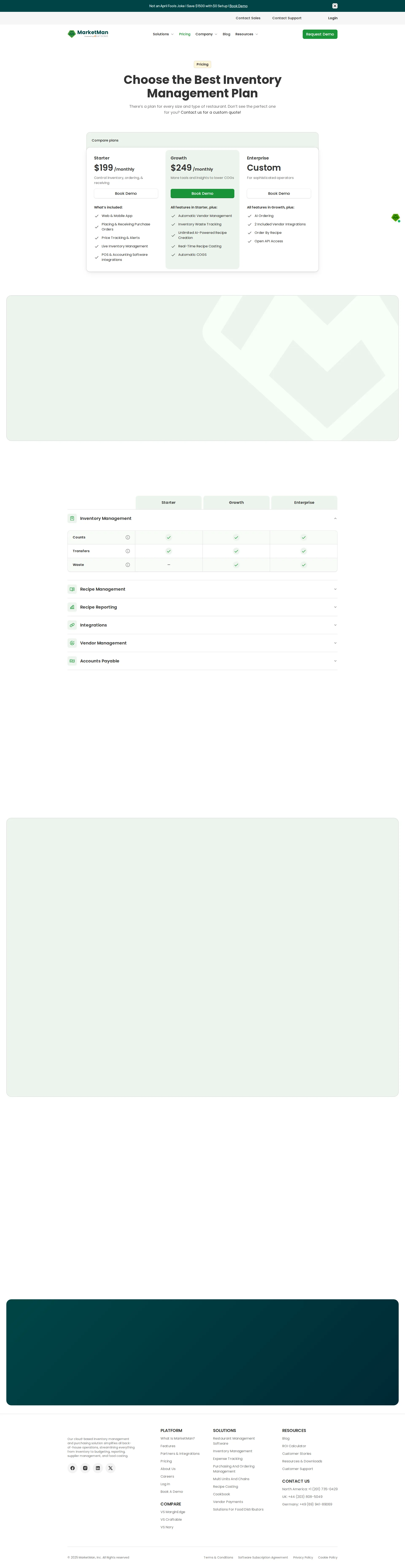 MarketMan pricing page screenshot