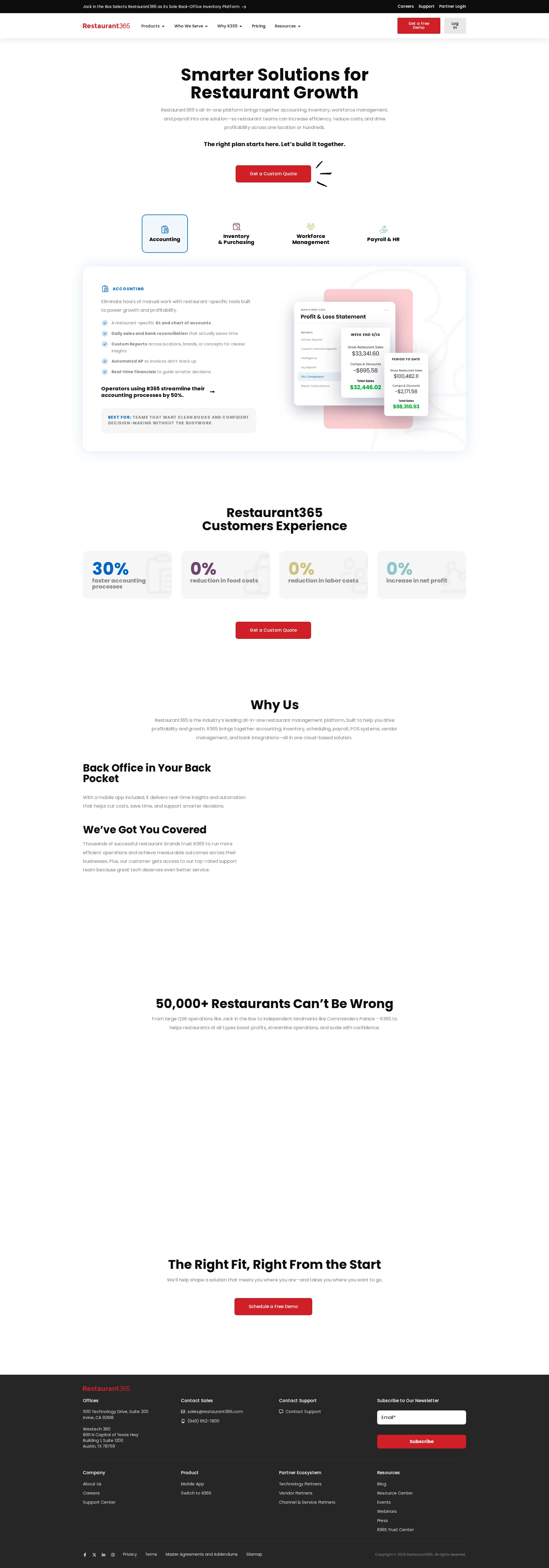 Restaurant365 pricing page screenshot