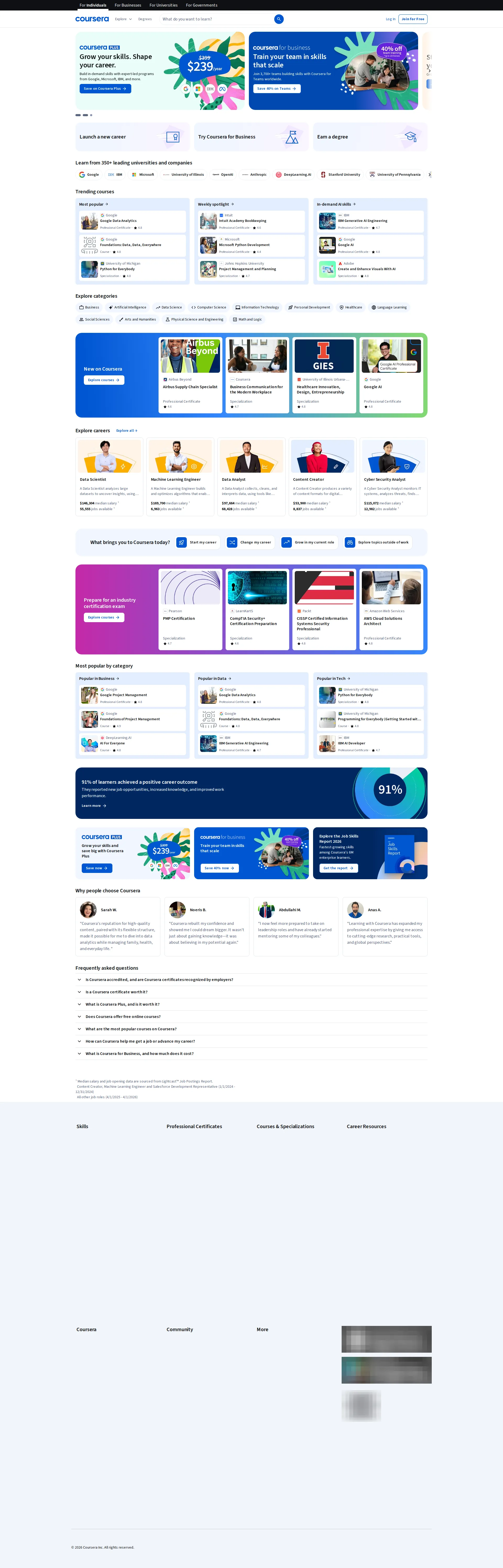 Coursera pricing page screenshot