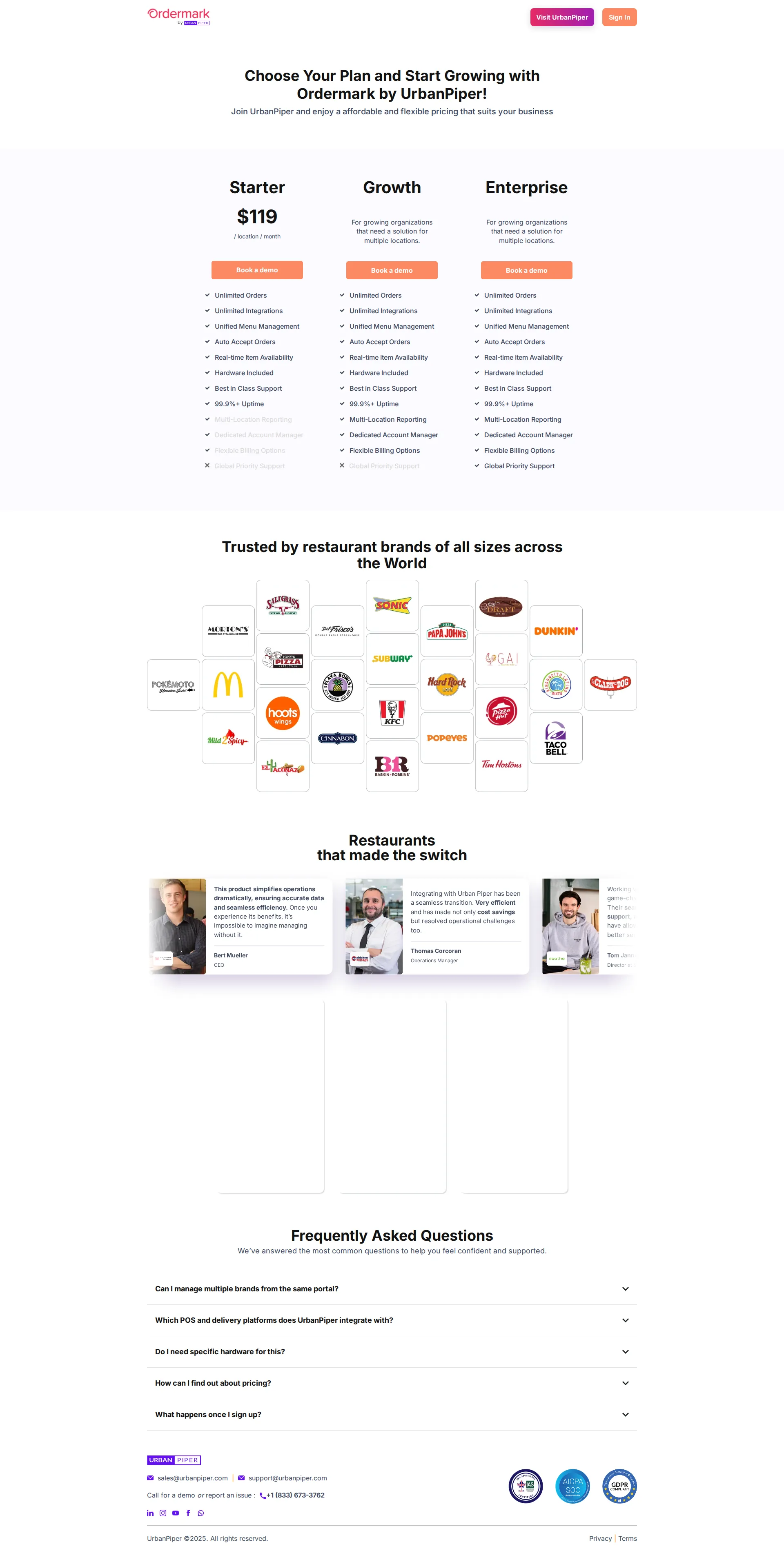 Ordermark pricing page screenshot