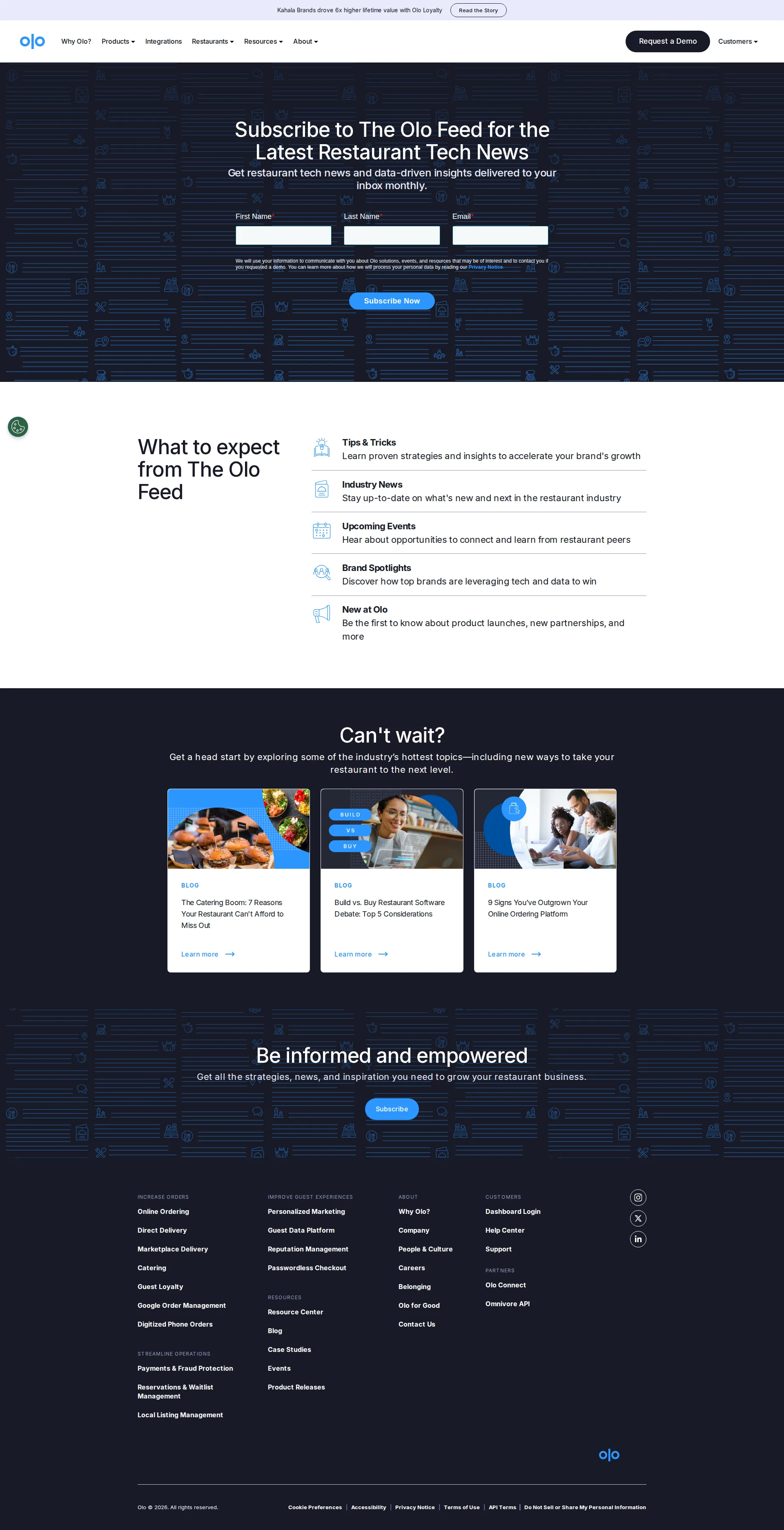 Olo Dashboard pricing page screenshot