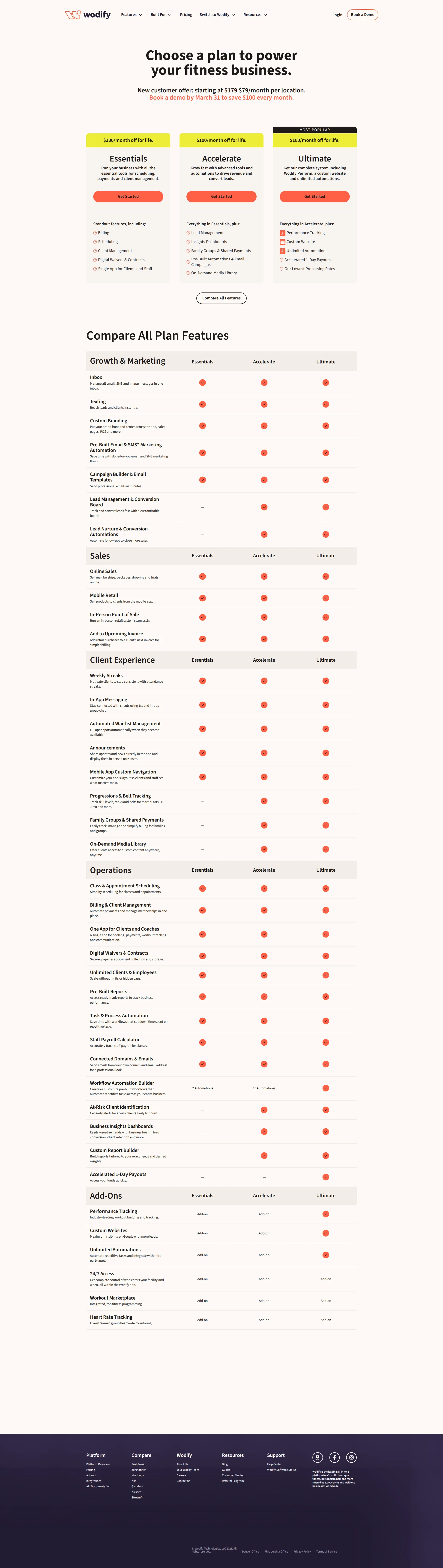 Wodify pricing page screenshot