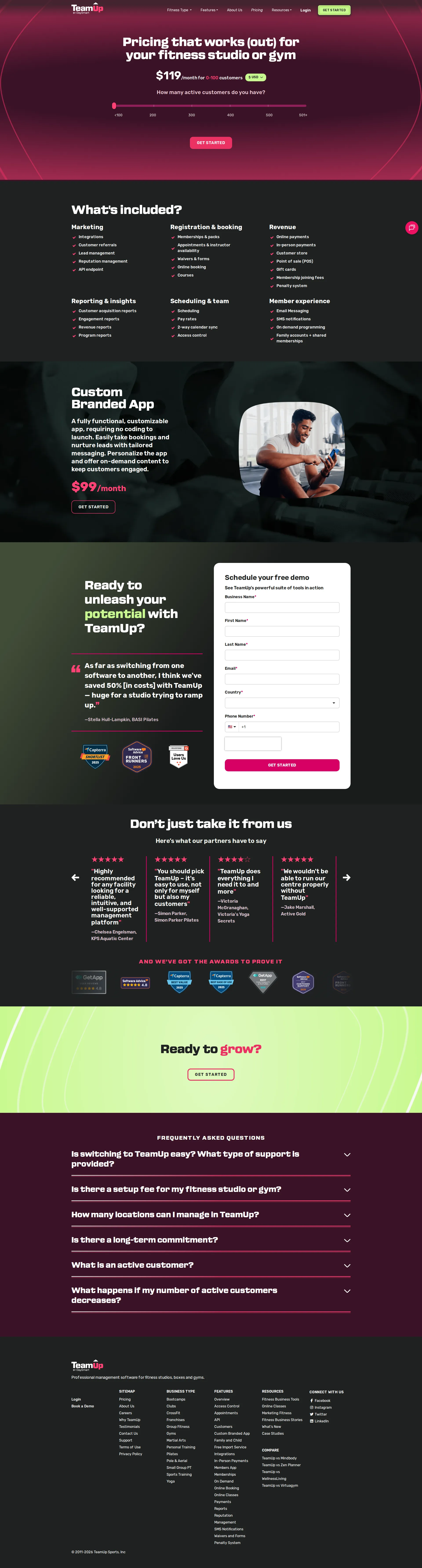 TeamUp pricing page screenshot