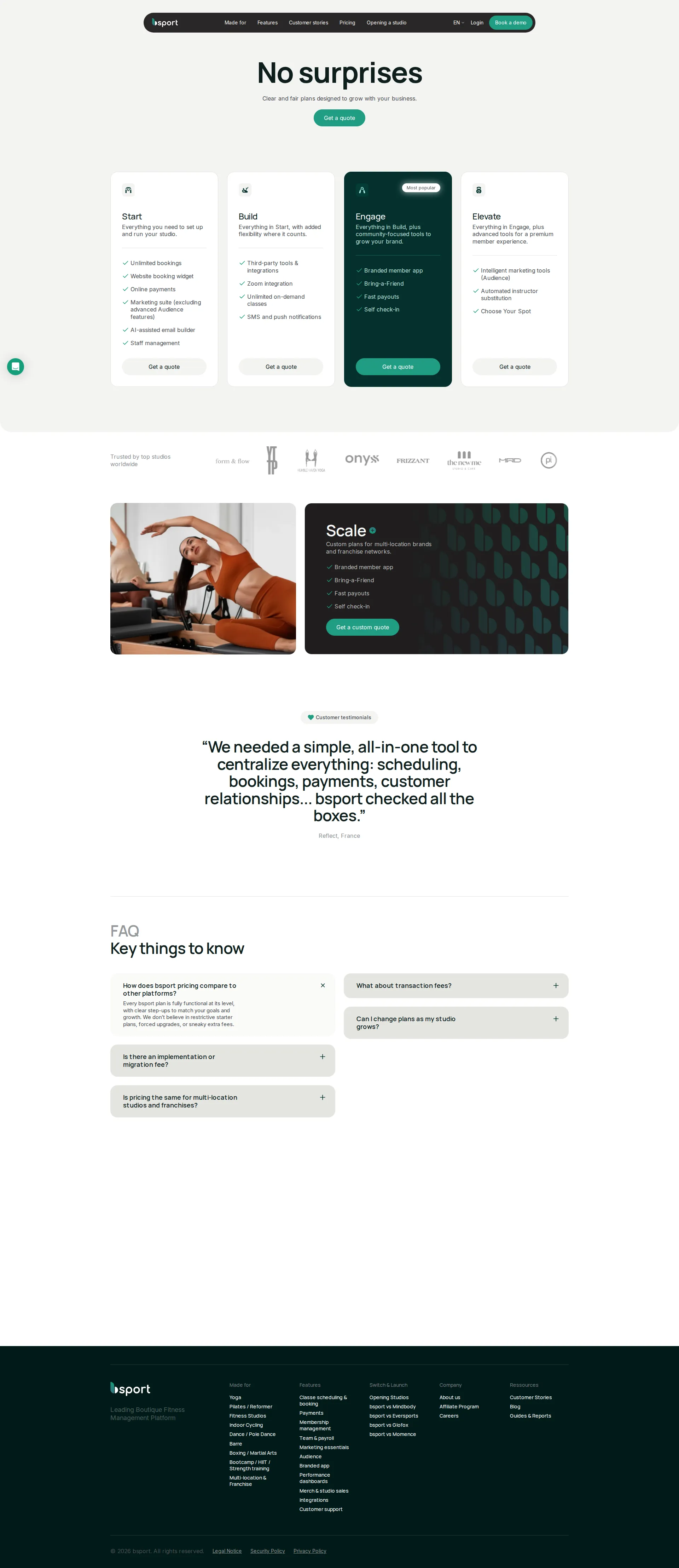 Bsport pricing page screenshot