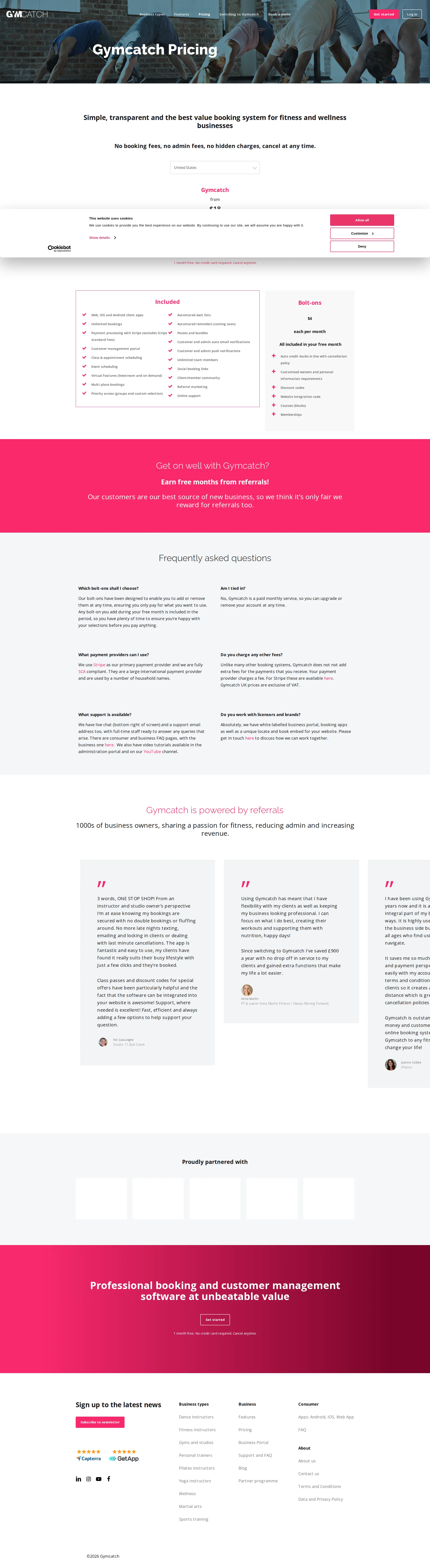 Gymcatch pricing page screenshot