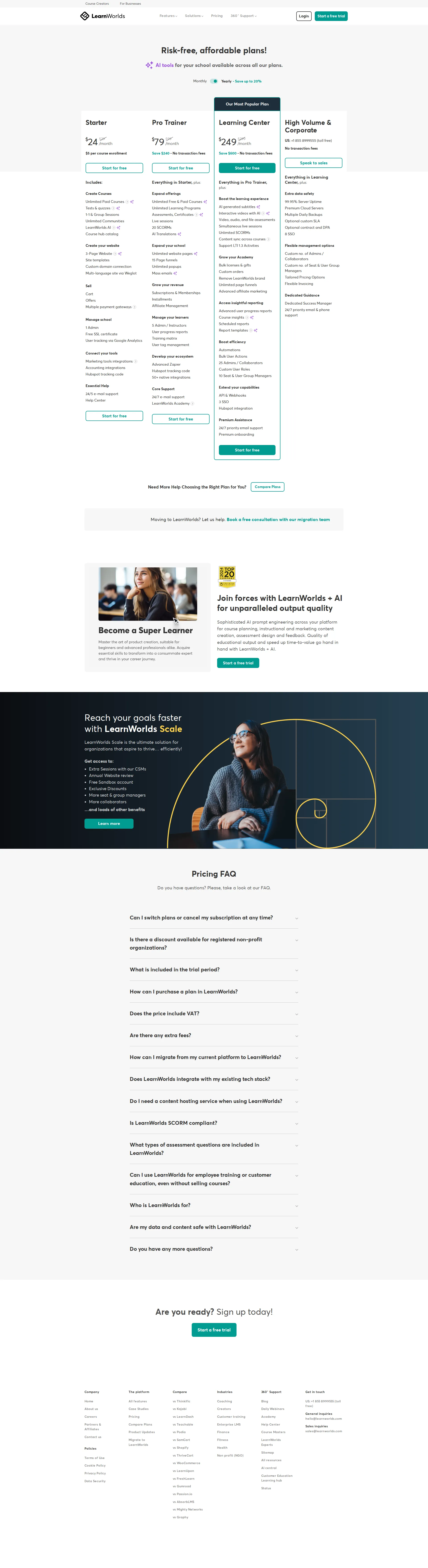 LearnWorlds pricing page screenshot