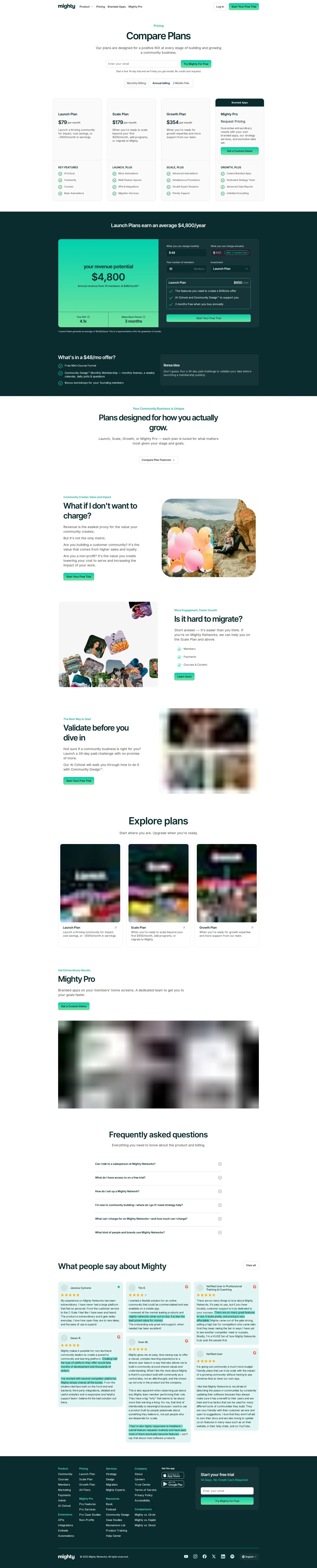 Mighty Networks pricing page screenshot