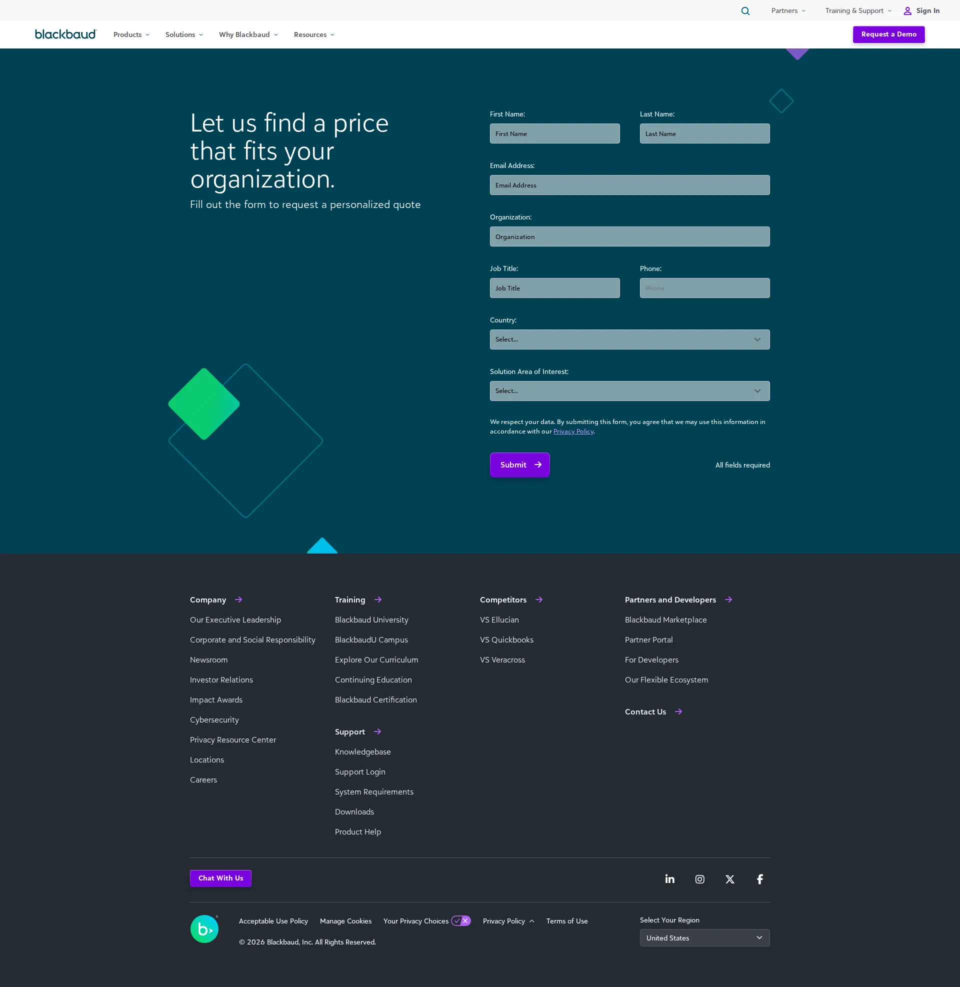 Blackbaud pricing page screenshot