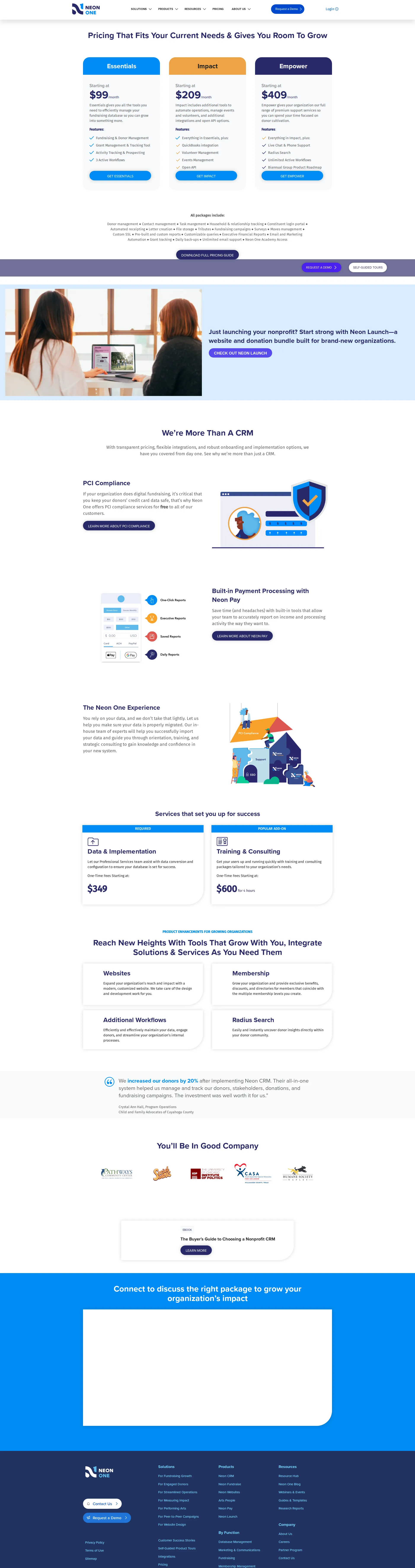 NeonCRM pricing page screenshot