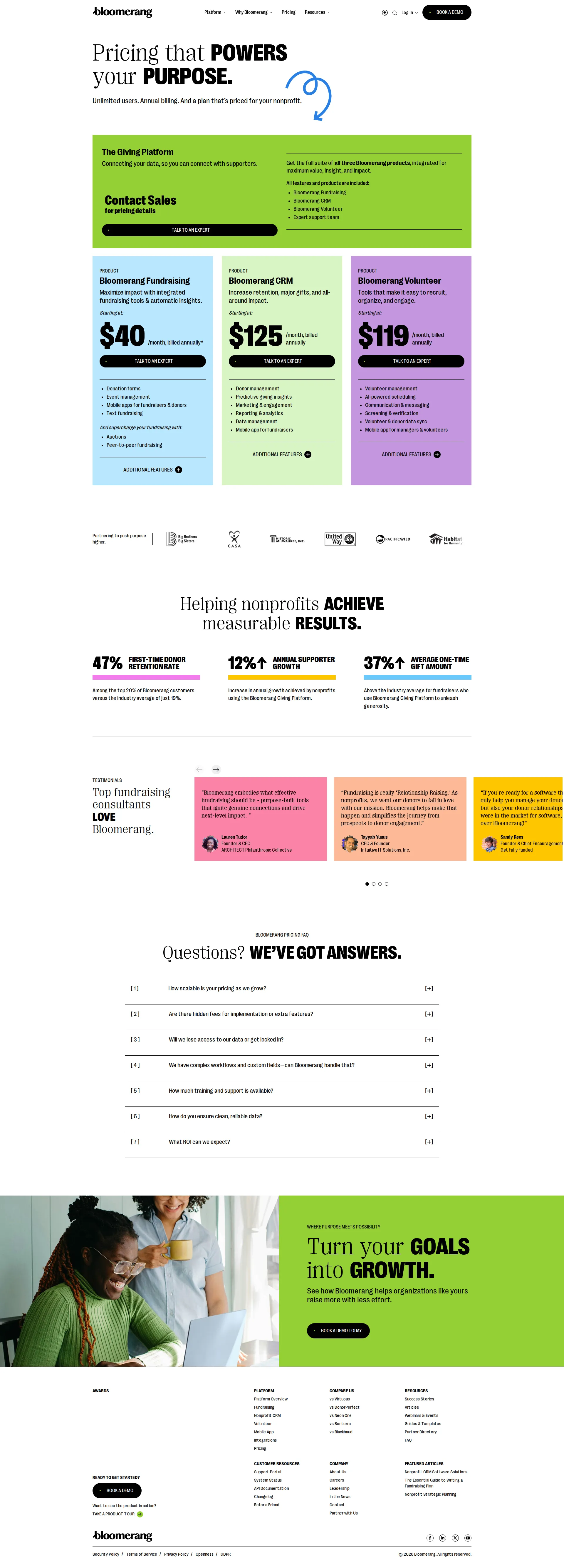 Qgiv pricing page screenshot