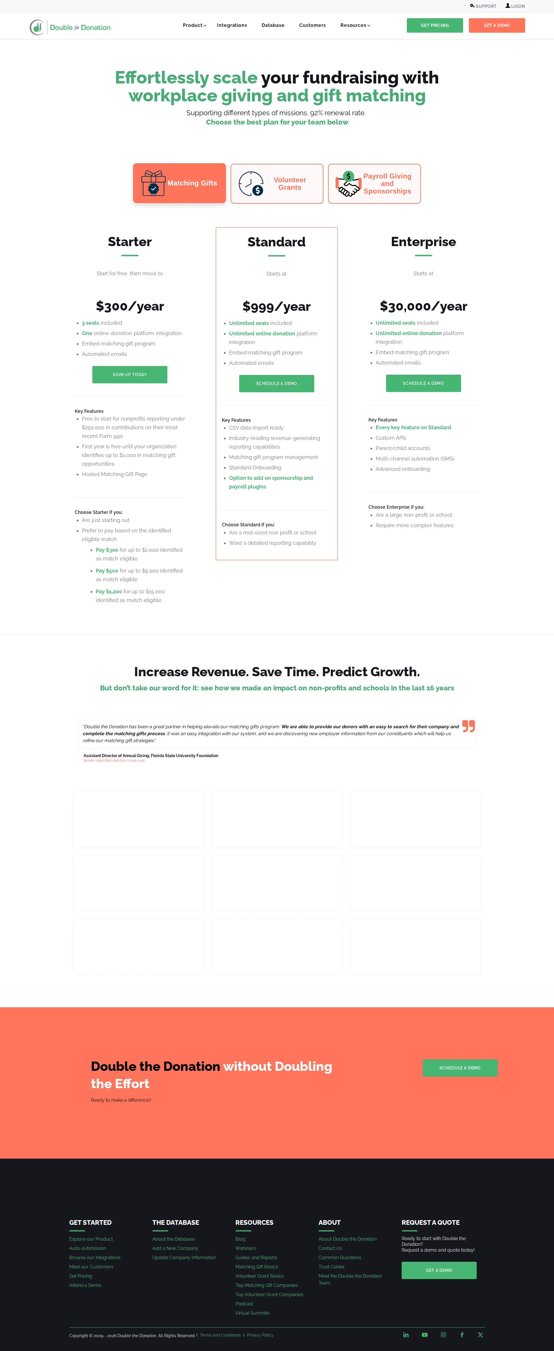 Double the Donation pricing page screenshot