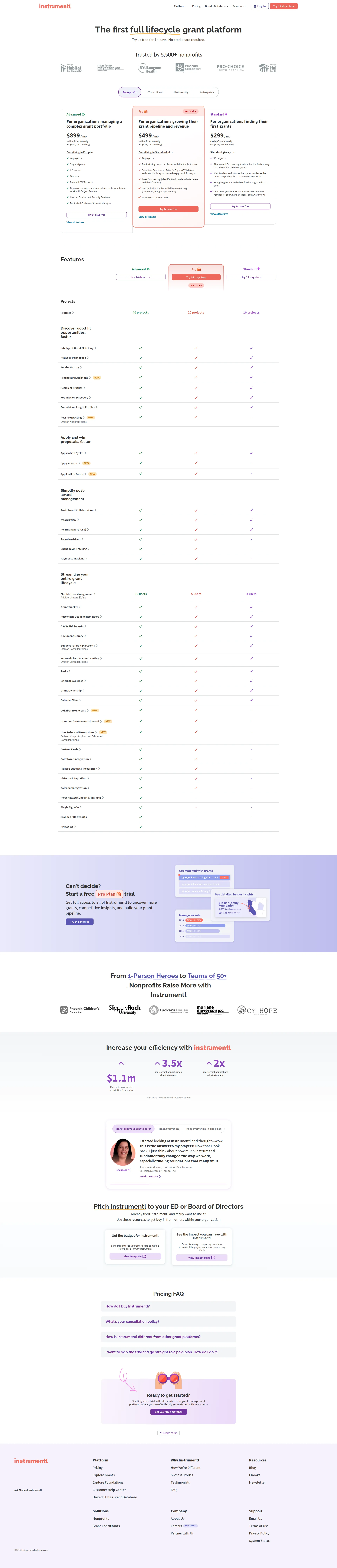 Instrumentl pricing page screenshot