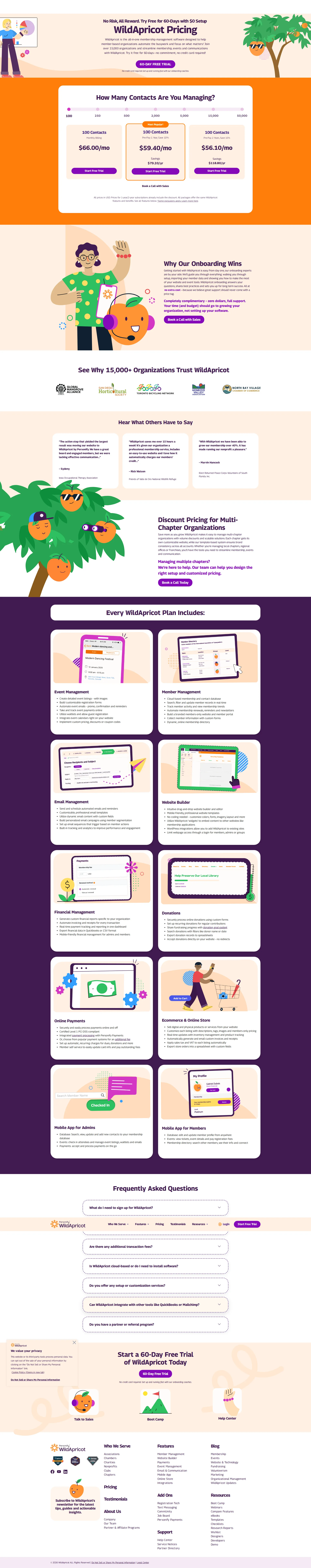 Wild Apricot pricing page screenshot