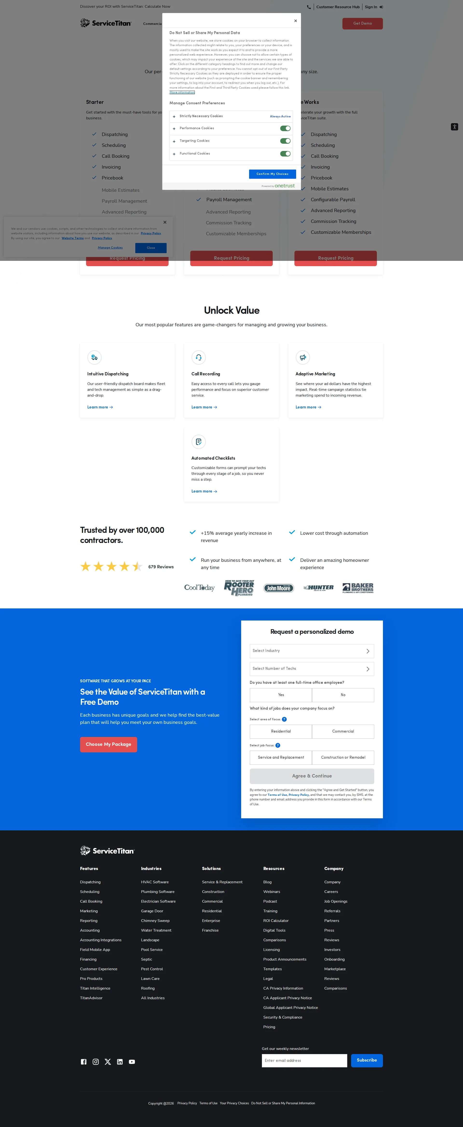 ServiceTitan pricing page screenshot