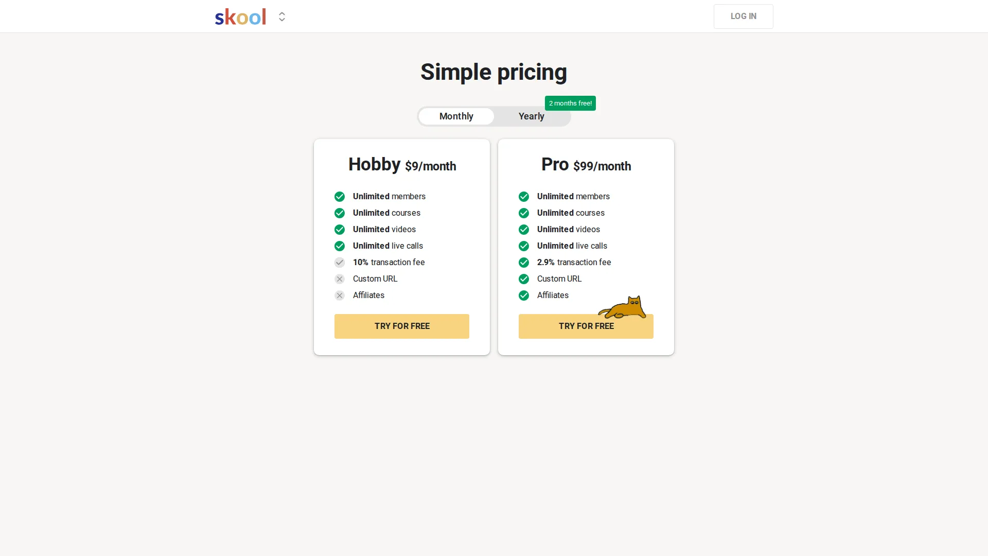 Skool pricing page screenshot
