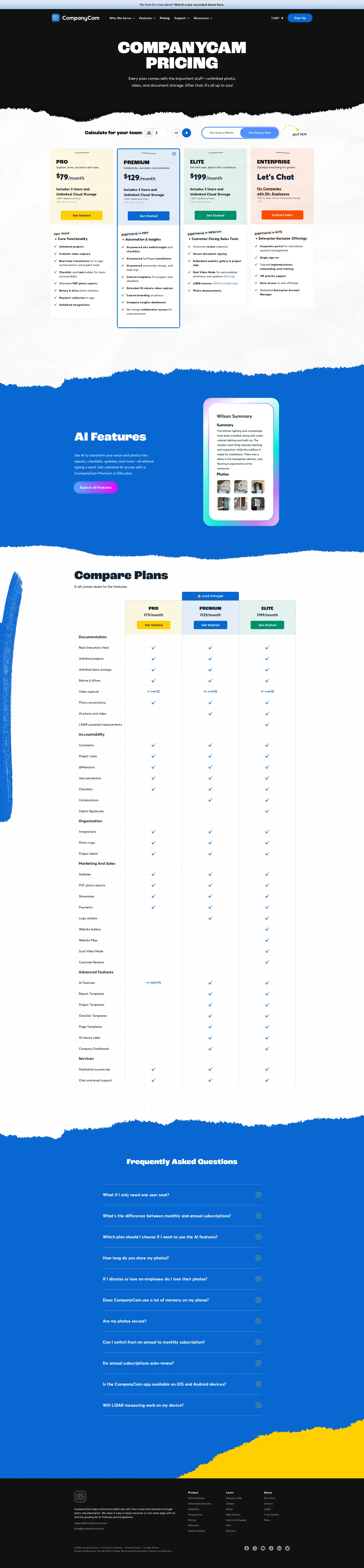 CompanyCam pricing page screenshot