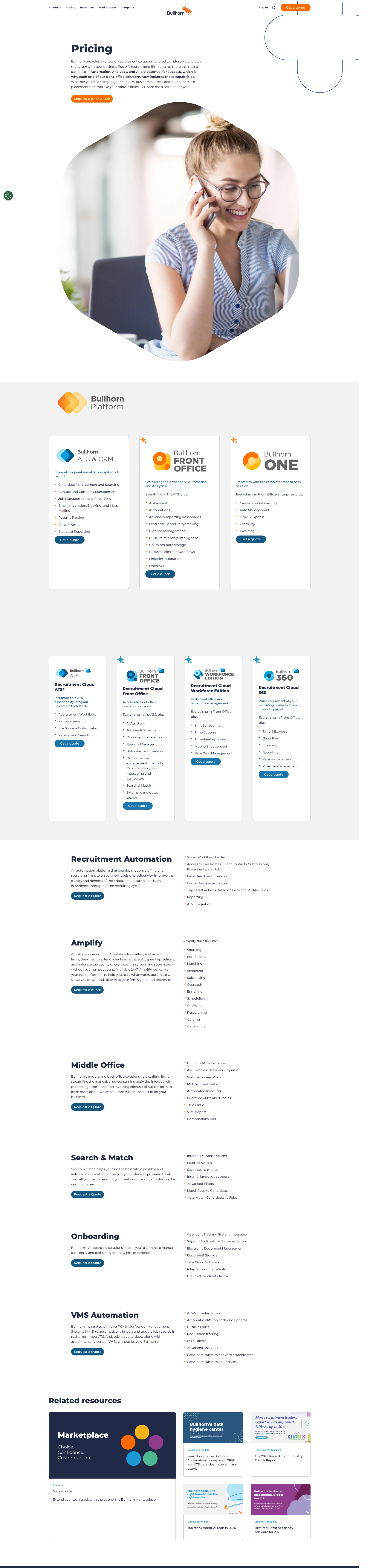 Bullhorn pricing page screenshot