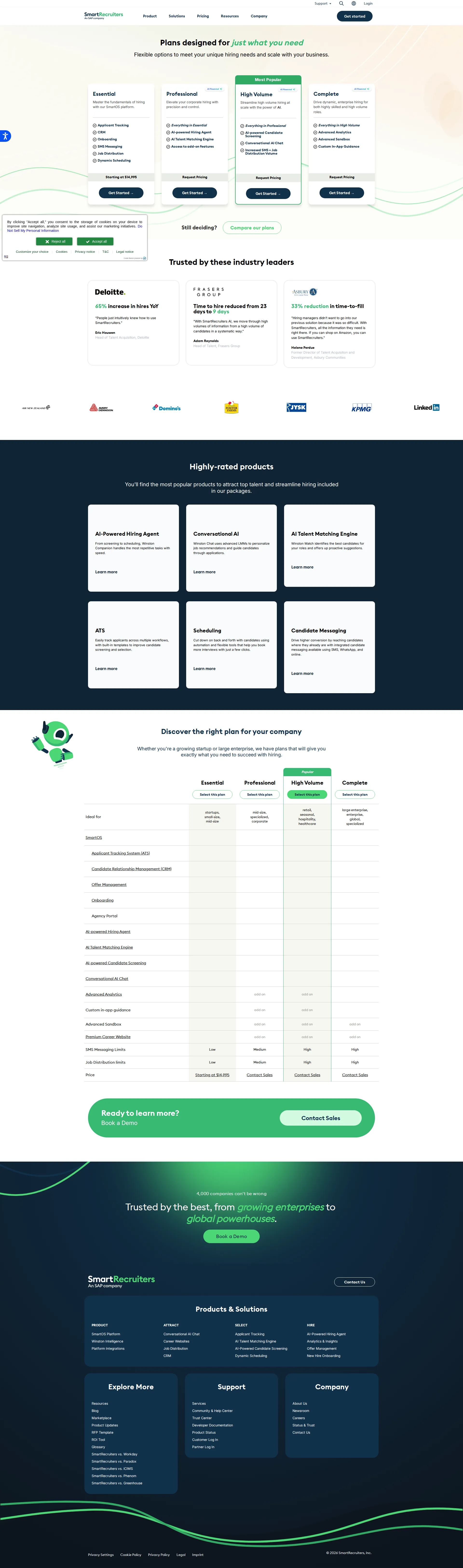 SmartRecruiters pricing page screenshot