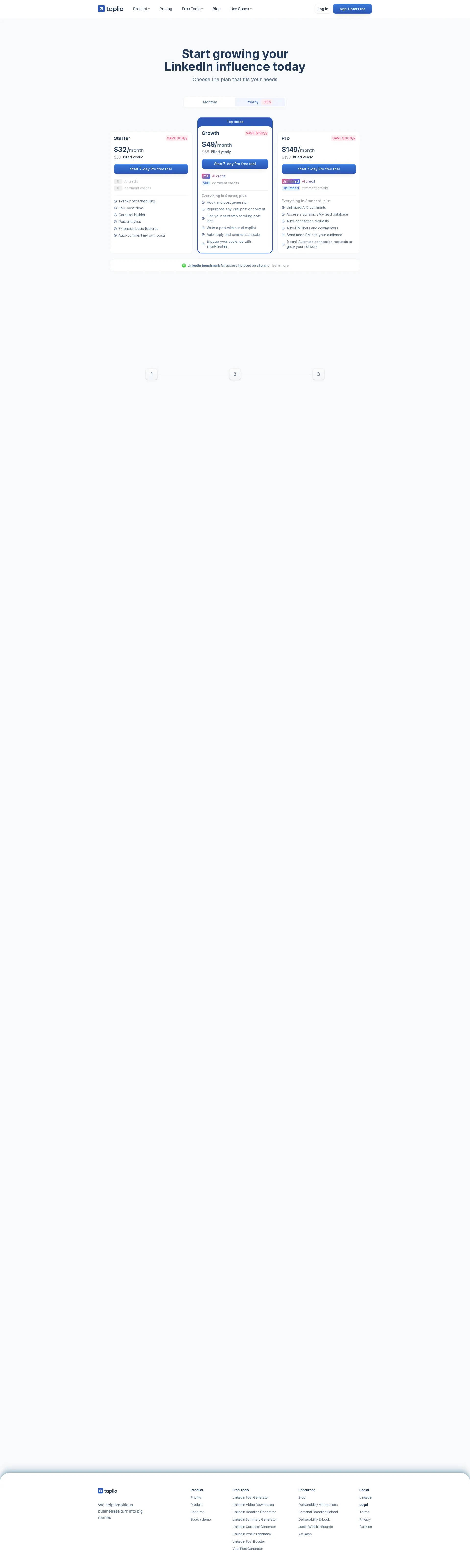 Taplio pricing page screenshot