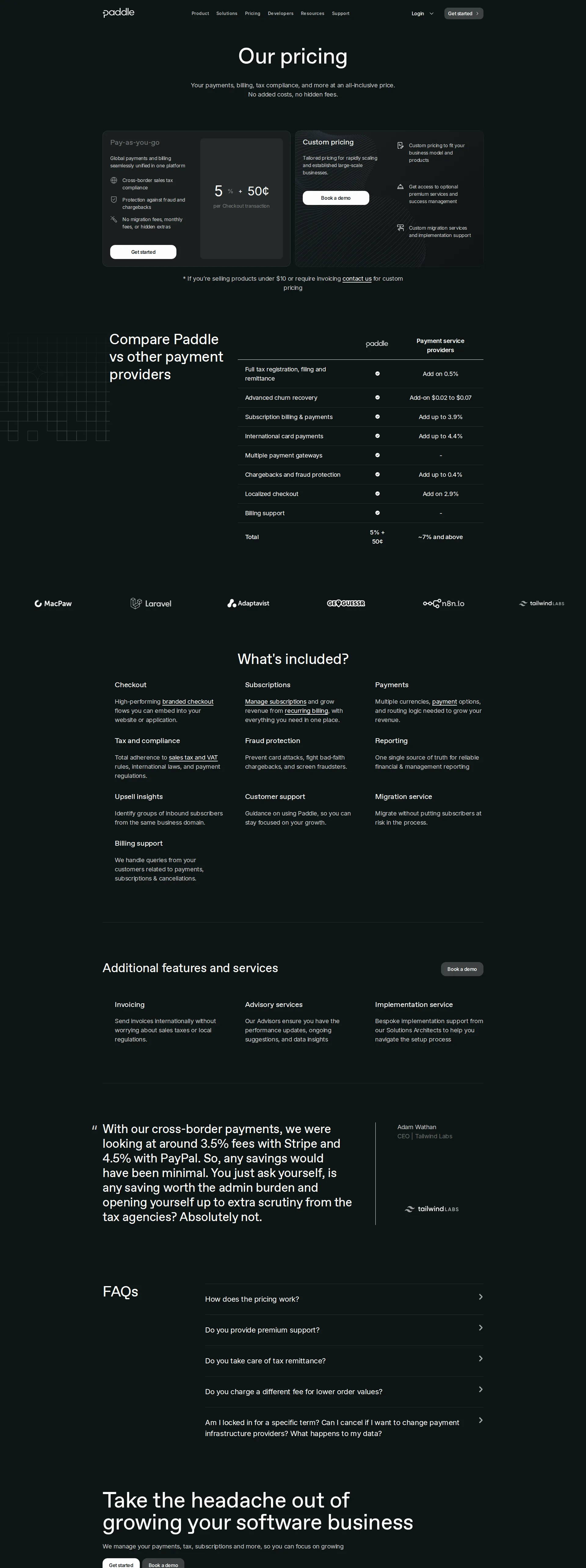 Paddle pricing page screenshot